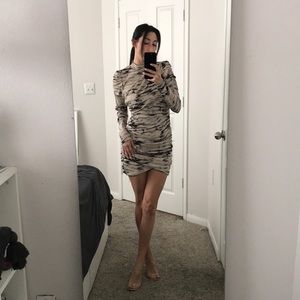 Cream body con dress with THE MOST flattering ruching everrr